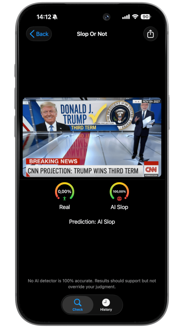 Slop Or Not detecting a Nano Banana 2 image